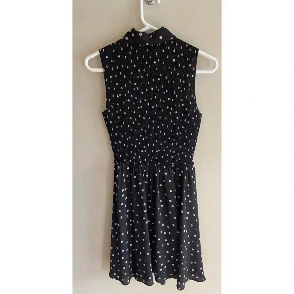 Kate Spade New York Daisy Dot Shirt Dress Size 0 Black Pink Polka Dot Florals